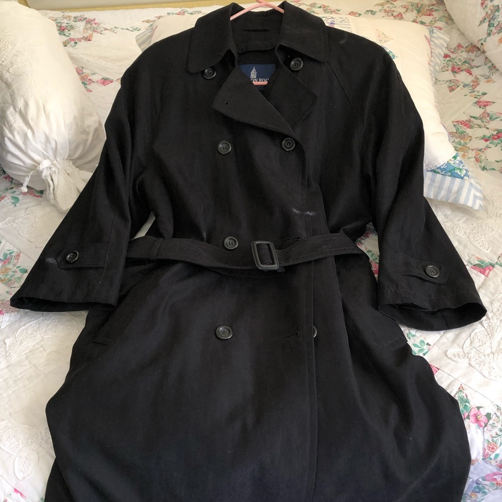 Beautiful Black London Fog raincoat. Has removable liner. Excellent condition.